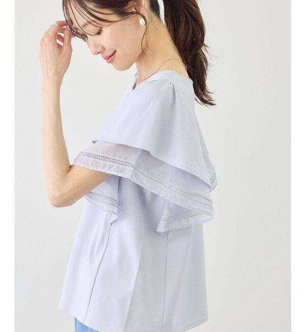 Rope&rsquo;Picnic「レースドッキングフレアスリーブカットトップス/UVカット・接触冷感」|Tシャツ・カットソー|