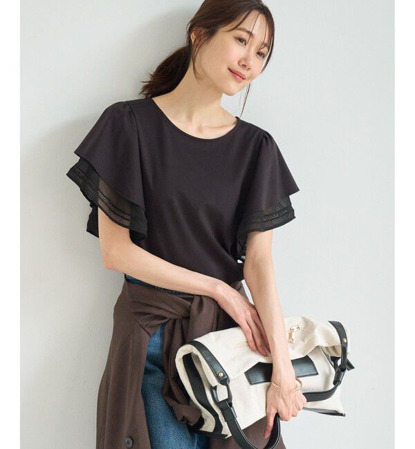 Rope&rsquo;Picnic「レースドッキングフレアスリーブカットトップス/UVカット・接触冷感」|Tシャツ・カットソー|