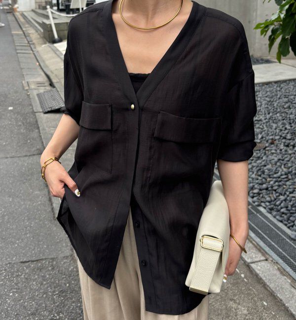  「【ロングシーズン着られる/丈調整可能◎】ヴィンテージライクオーバーシャツ」|シャツ・ブラウス|ブラック