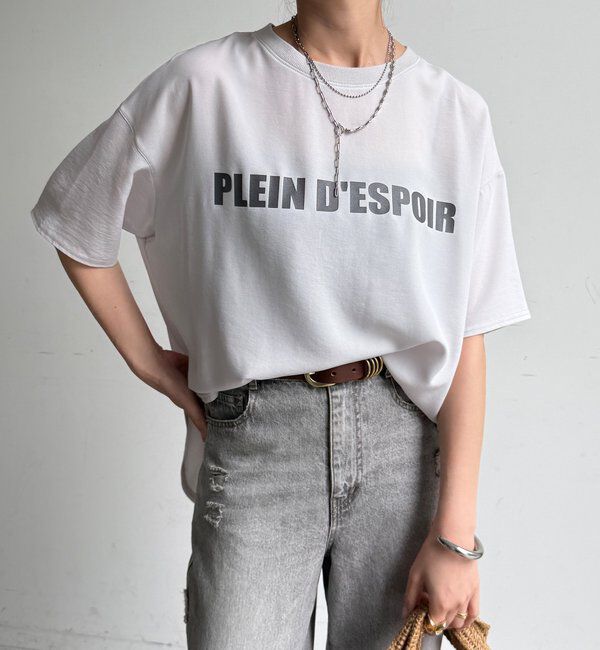  「PLEIN D'ESPOIR ジョーゼット半袖ロゴTEE」|シャツ・ブラウス|ライトグレー