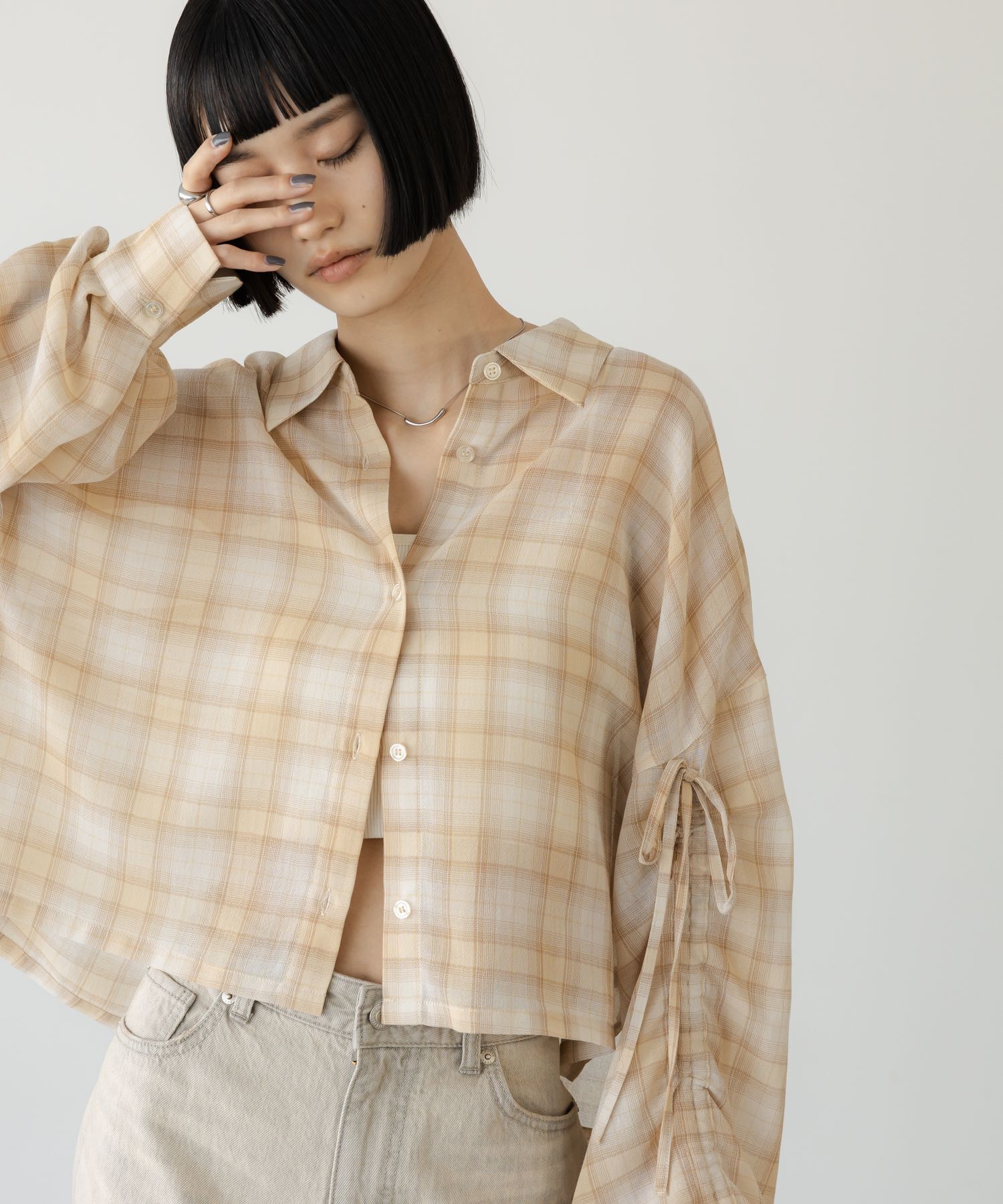 LOWRYS FARM「シアーチェックシャツショート」|シャツ・ブラウス|