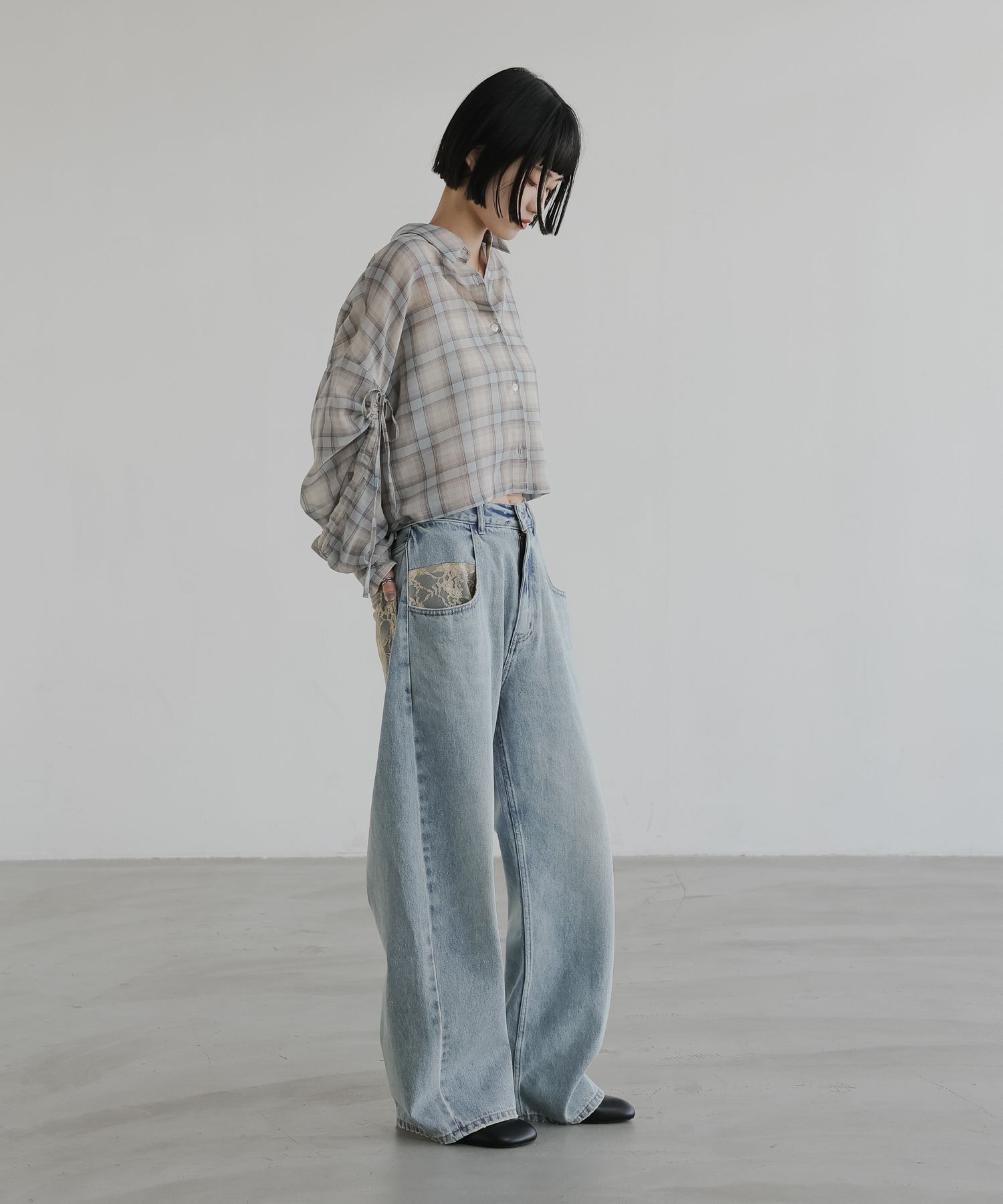 LOWRYS FARM「シアーチェックシャツショート」|シャツ・ブラウス|