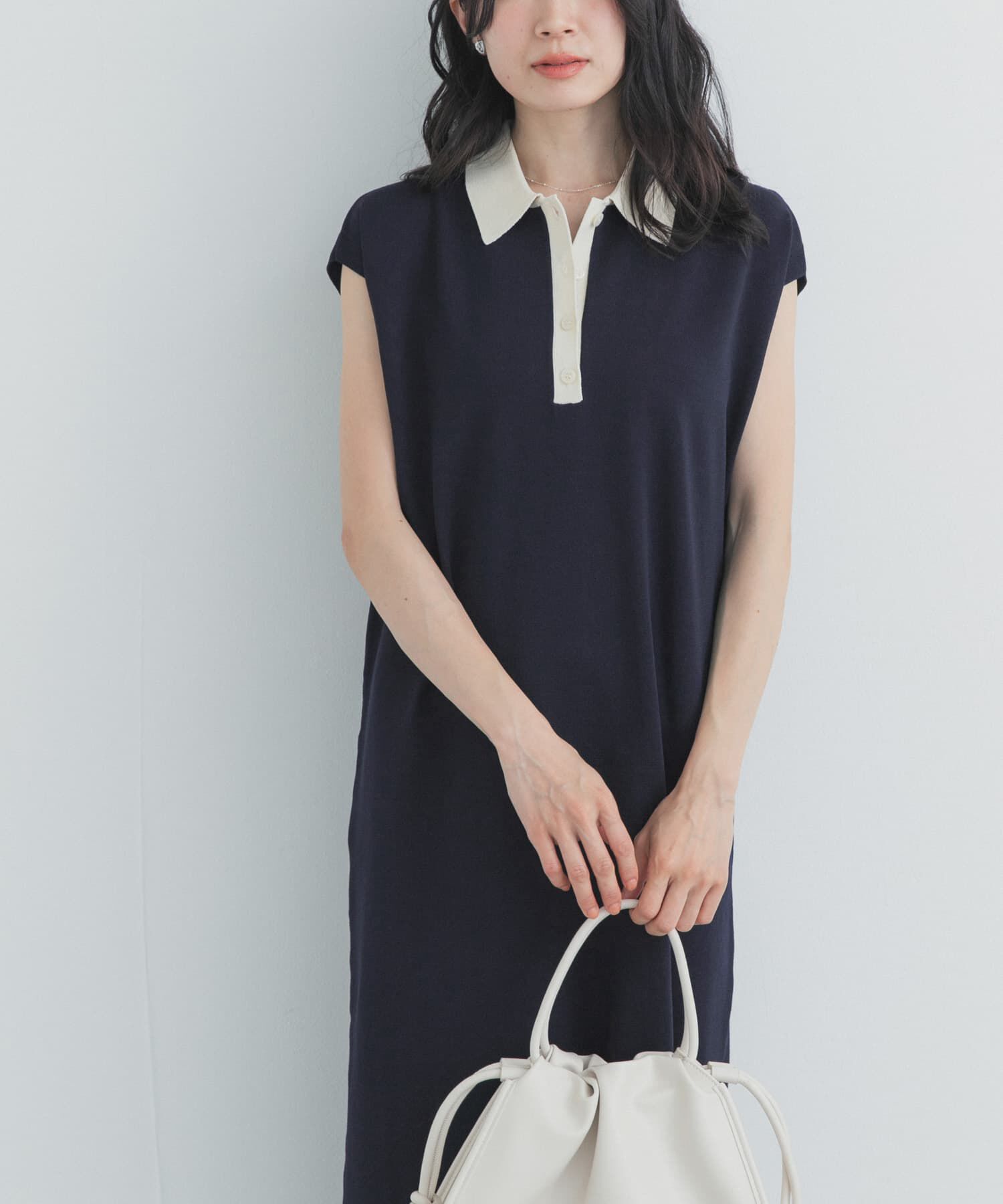 URBAN RESEARCH DOORS「フレンチスリーブニットワンピース」|ワンピース|ネイビー