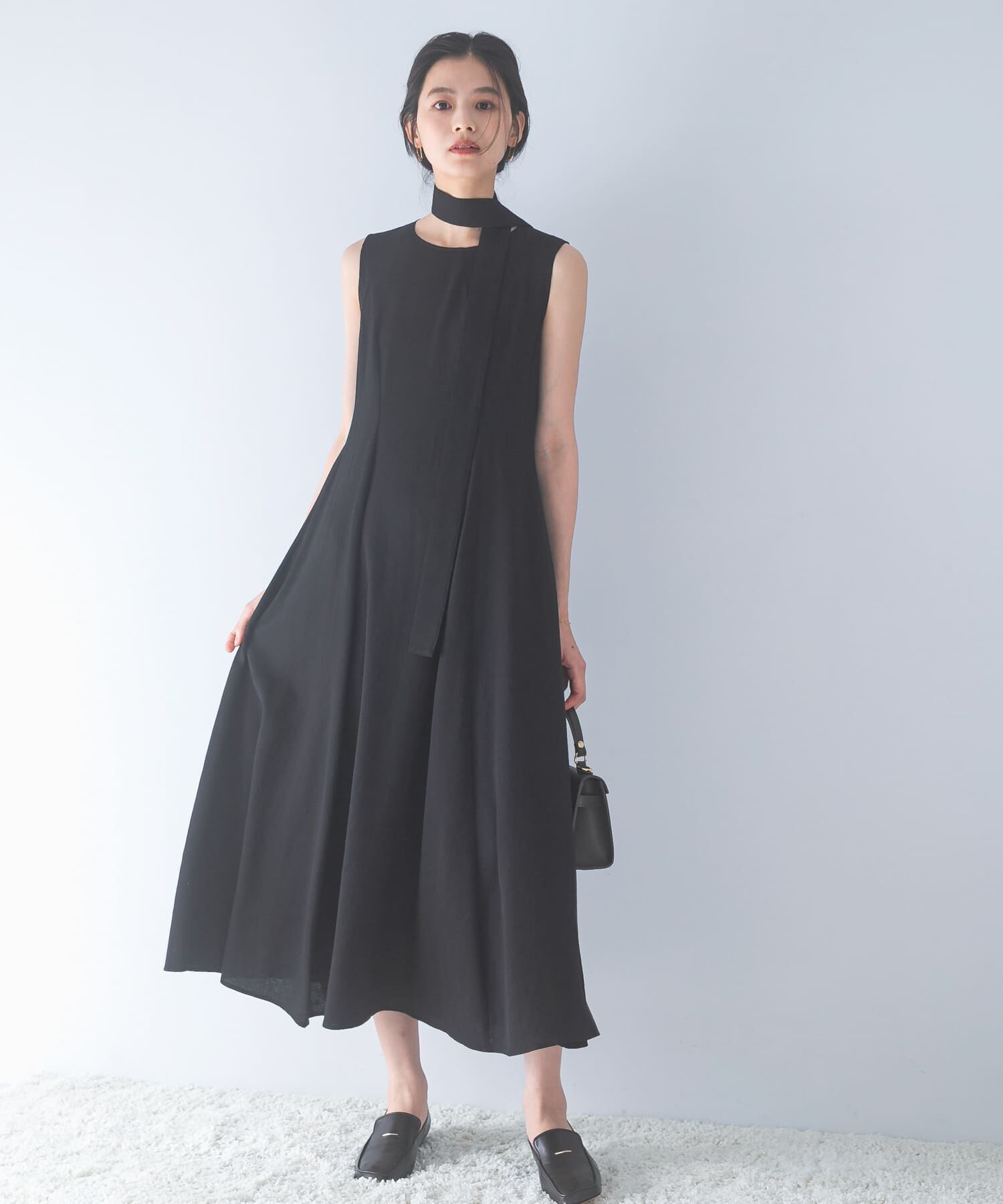 URBAN RESEARCH ROSSO「ベルト付フレアシルエットロングドレス」|その他|ブラック