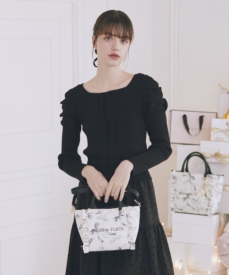 Maison de FLEUR「ツイードリボンプリント2WayバッグS」|ハンドバッグ|