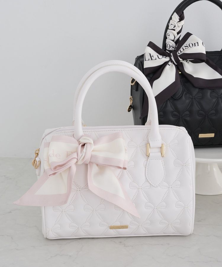 Maison de FLEUR「【スカーフ付き/2Way】リボンキルティング2Wayボストン」|ハンドバッグ|ピンク