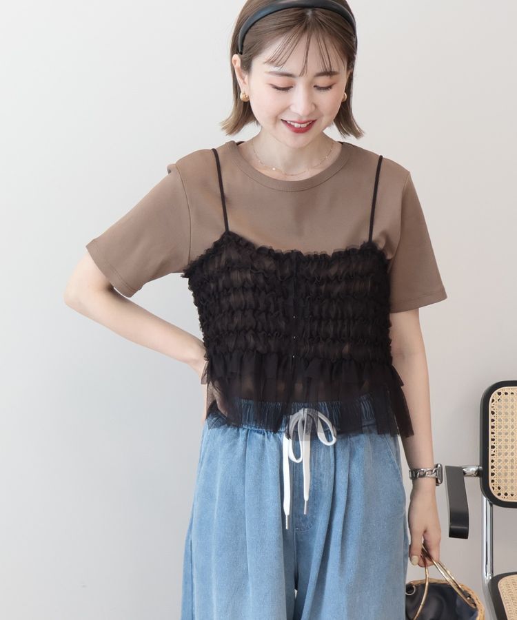 AMERICAN HOLIC「【2点セット】半袖Tシャツ＋チュールビスチェ」|Tシャツ・カットソー|