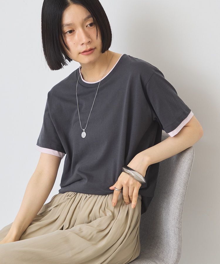 AMERICAN HOLIC「配色レイヤード風シアーTシャツ」|Tシャツ・カットソー|Charcoal Gray