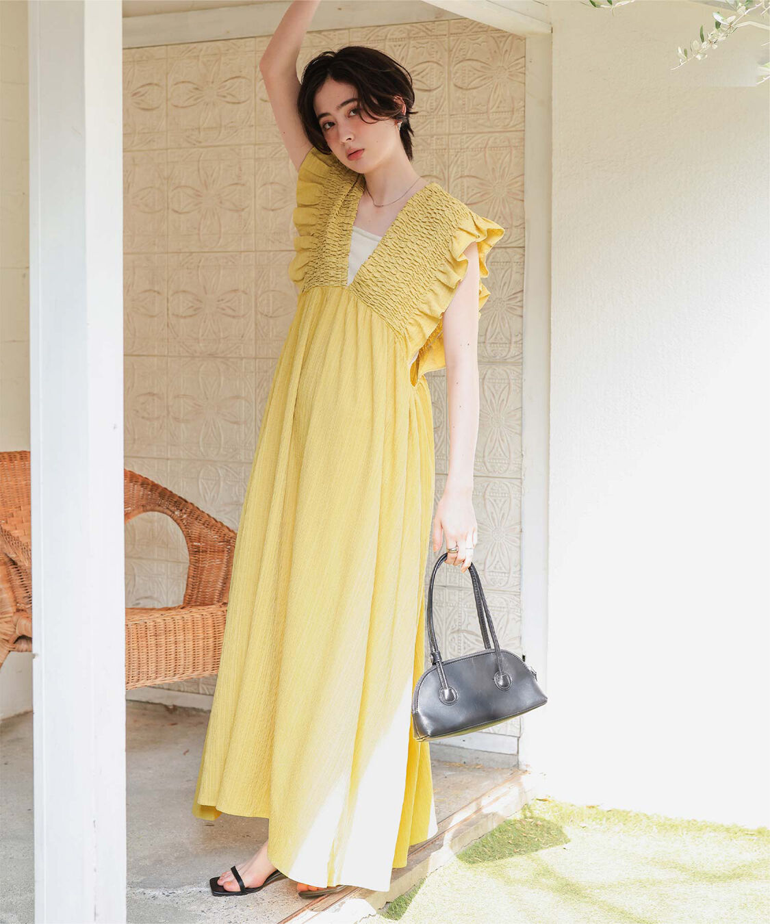 titivate「シャーリングフリルワンピース」|ワンピース|イエローグリーン
