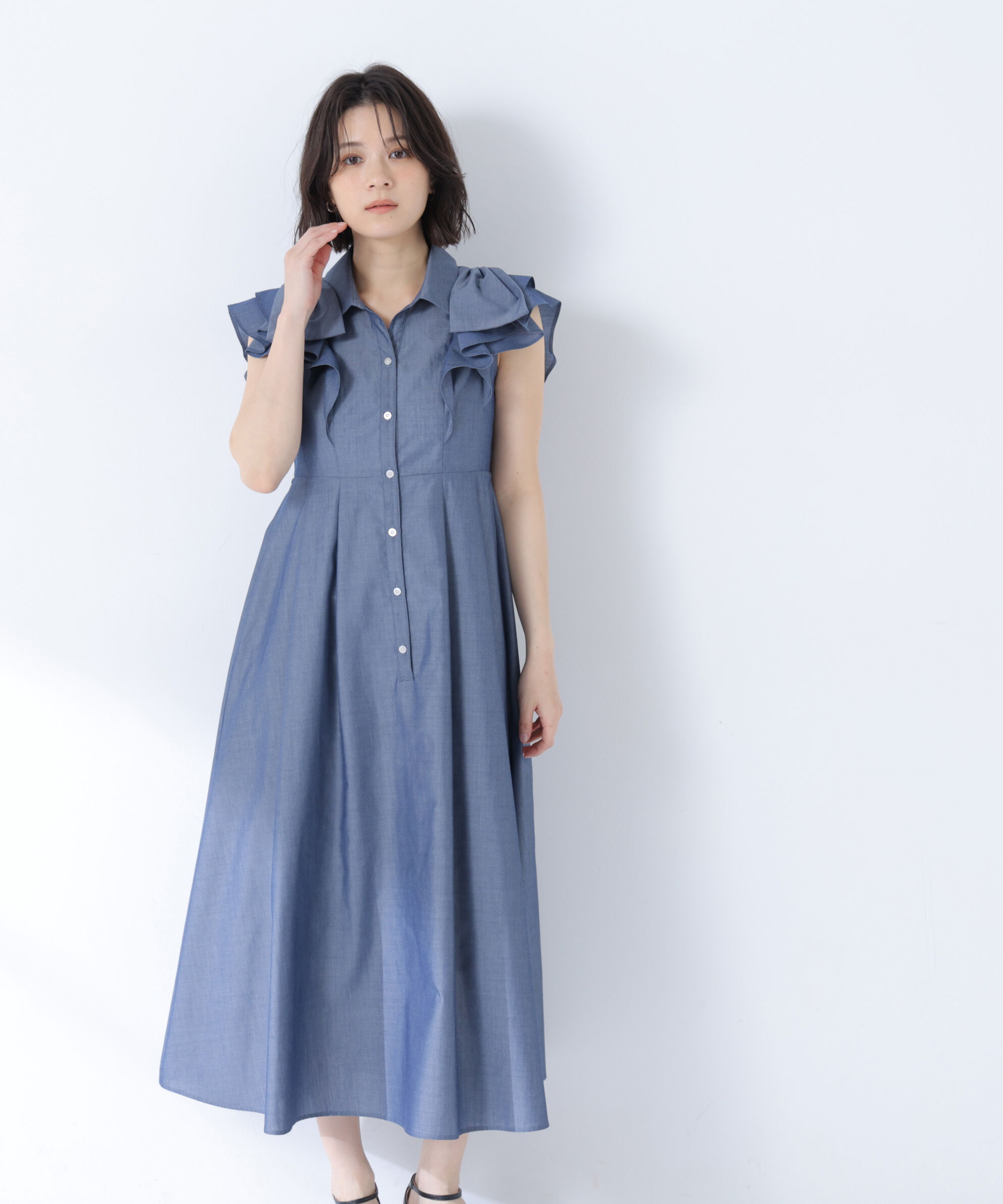  「〈山本里菜さんコラボ〉リボンラッフルシャツワンピース」|ワンピース|
