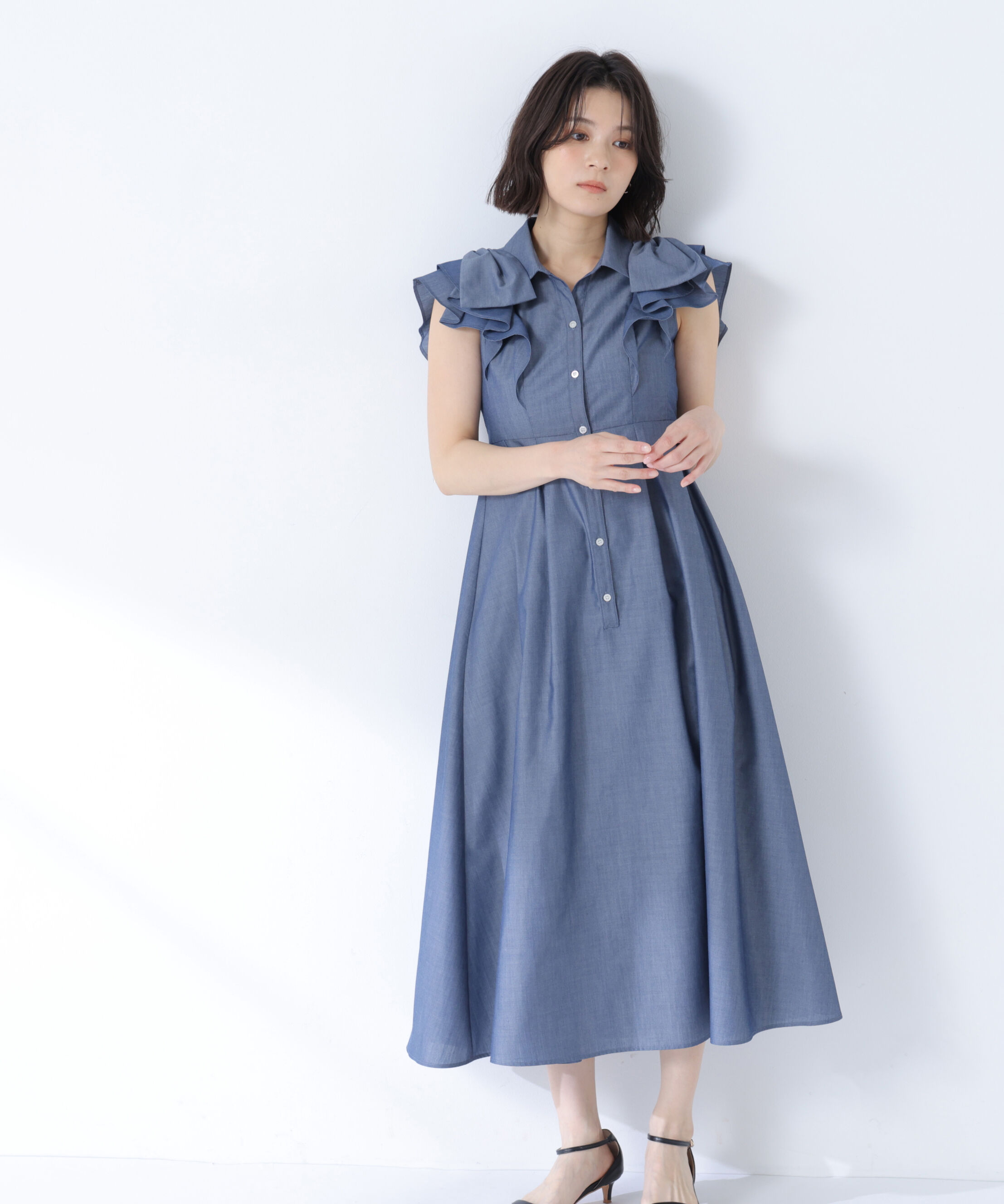  「〈山本里菜さんコラボ〉リボンラッフルシャツワンピース」|ワンピース|