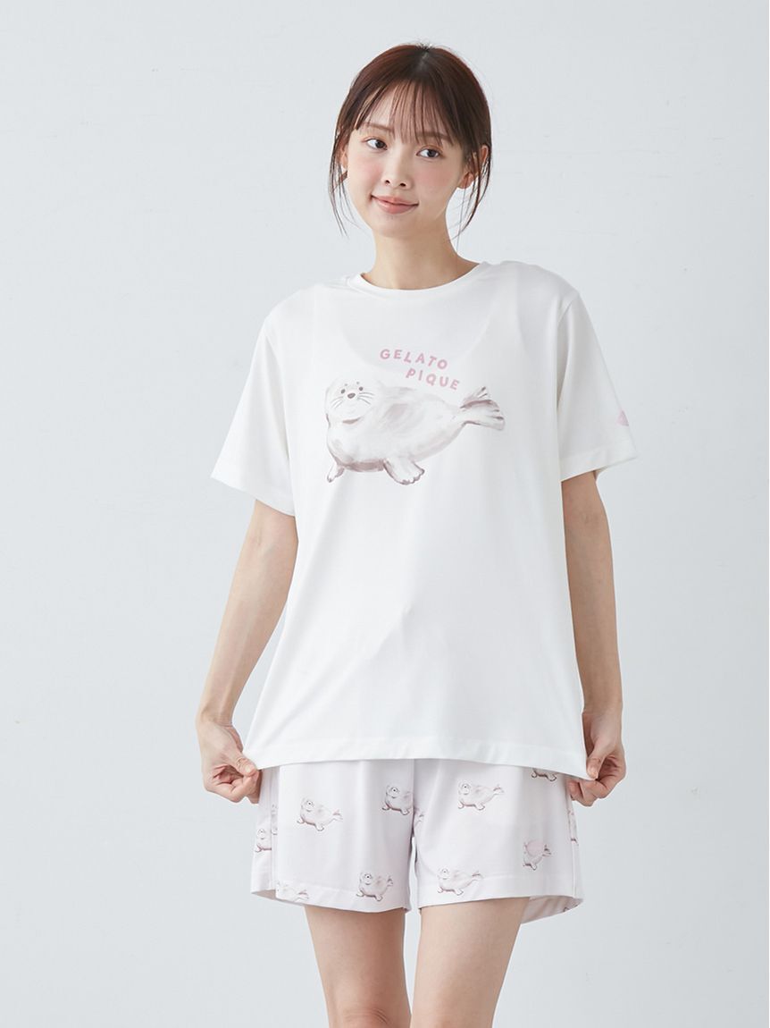 gelato pique「【ONLINE限定】【接触冷感】シーアニマル柄ワンポイントTシャツ&ロングパンツセット」|ルームウェア|