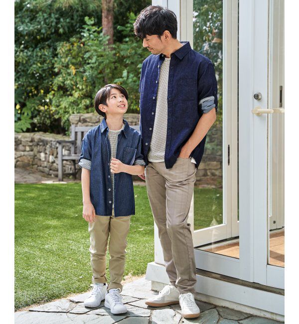 ikka kids「【親子コーデ】リネンライク7分袖2WAYシャツ（110~160cm）」|シャツ・ブラウス|