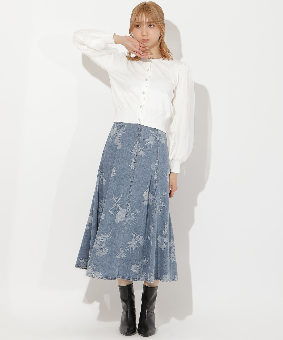アンドクチュール「デニムフラワージャガードスカート」|スカート|