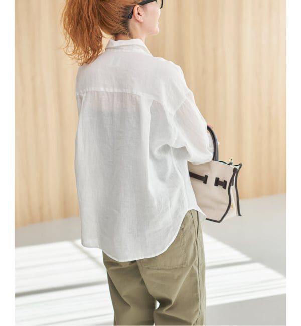 Spick and Span「《程よくすっきりサイズ / 追加》 80リネンカシュクール ミディシャツ」|シャツ・ブラウス|
