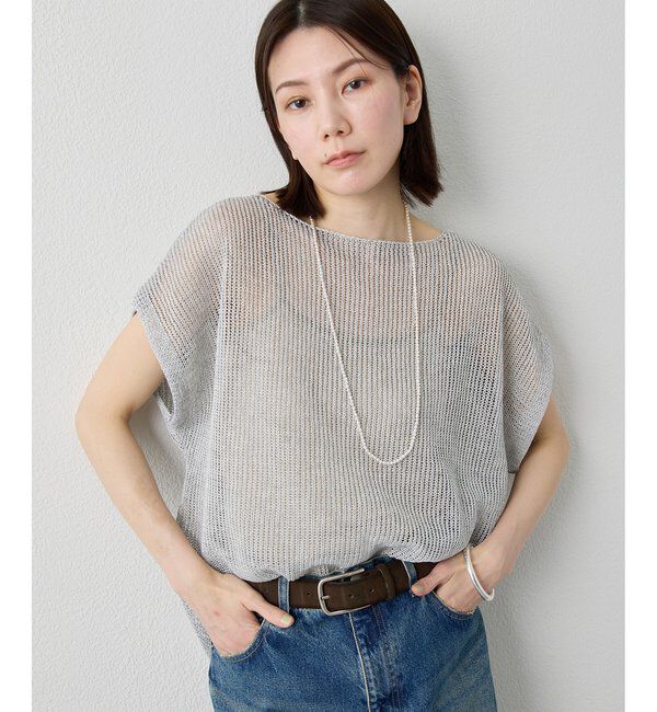  「ボートネックフレンチスリーブプルオーバー」|ニット・セーター|グレージュ