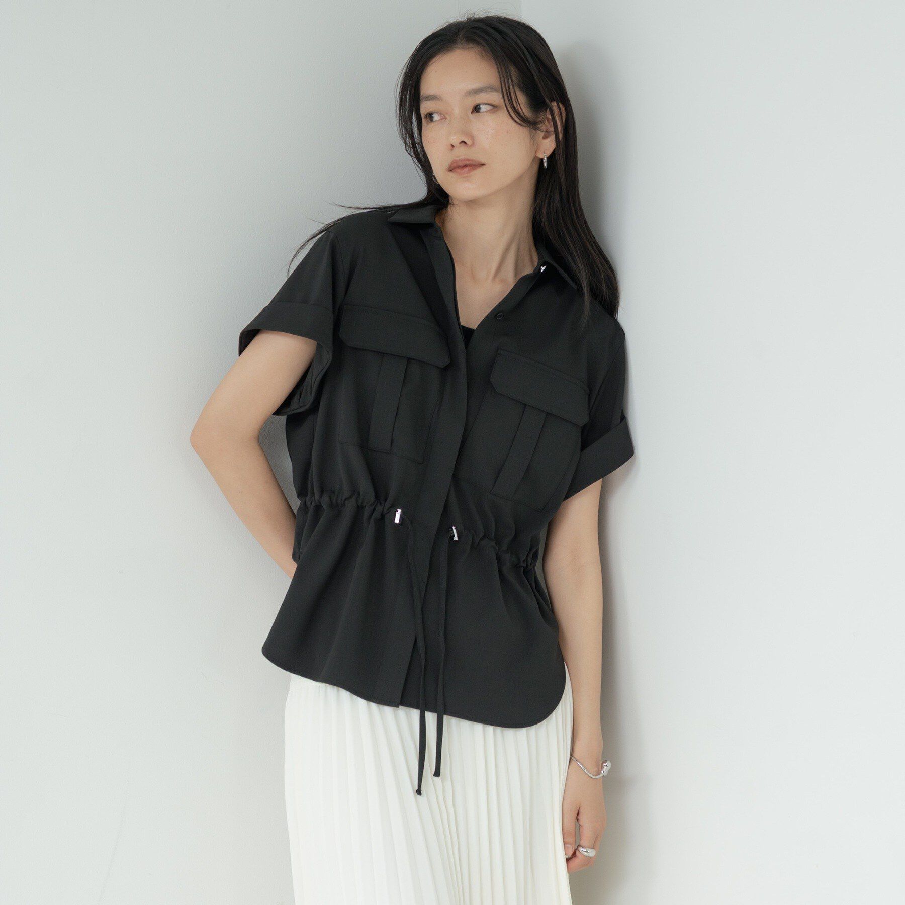 GALLEST「Comfy SET UP｜サファリシャツ【セットアップ対応／通勤／カセット服／接触冷感／UVカット】」|シャツ・ブラウス|ブラック(019)
