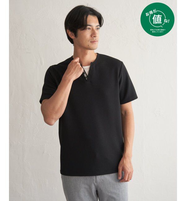 ikka「【接触冷感】フェイクヘンリーネックTシャツ」|Tシャツ・カットソー|ブラック