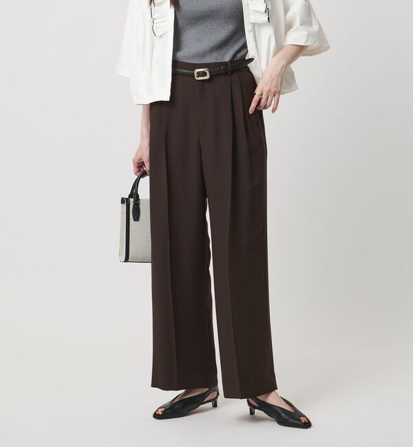 UNITED ARROWS「P 2タック ワイドパンツ ‐吸水速乾 帯電防止 接触冷感 ウォッシャブル‐」|スラックス|DK.BROWN
