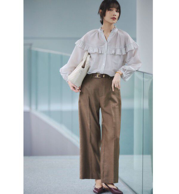 UNITED ARROWS green label relaxing「［size SHORT/TALLあり］リネンライク ストレート パンツ」|スラックス|MD.BROWN