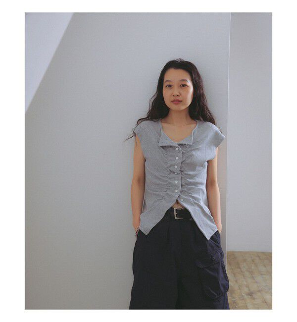 Ray BEAMS 「リブ フロントギャザー フレンチスリーブ」|Tシャツ・カットソー|GREY