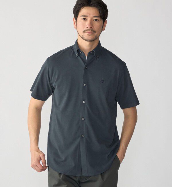 SHIPS「【WEB限定】SHIPS: 〈吸水速乾〉ドライピケ ワンポイント ロゴ ボダンダウン シャツ」|Tシャツ・カットソー|ネイビー
