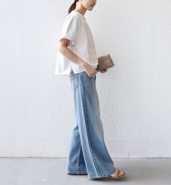 SHIPS for women「【WEB限定】〈汗染み防止/手洗い可能〉クロシェ ドッキング ショート スリーブ TEE」|Tシャツ・カットソー|