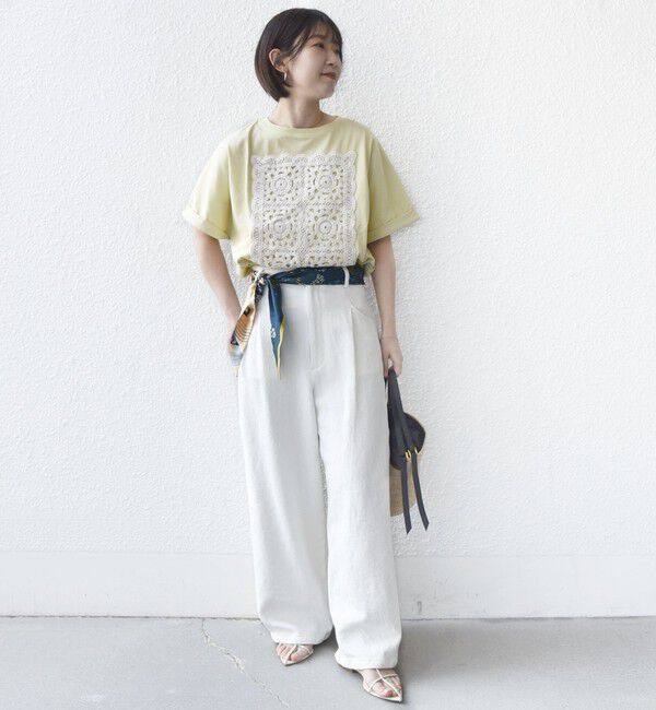 SHIPS for women「【WEB限定】〈汗染み防止/手洗い可能〉クロシェ ドッキング ショート スリーブ TEE」|Tシャツ・カットソー|