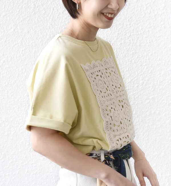 SHIPS for women「【WEB限定】〈汗染み防止/手洗い可能〉クロシェ ドッキング ショート スリーブ TEE」|Tシャツ・カットソー|