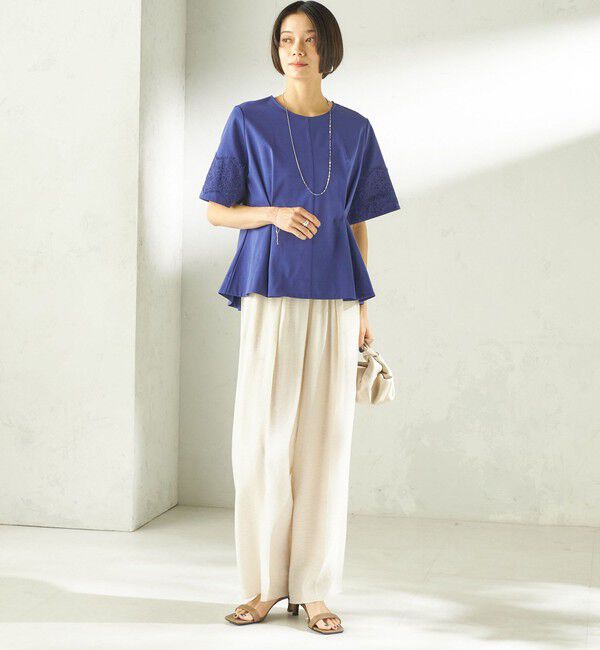 SHIPS for women「〈手洗い可能〉シルケット ポンチ レース コンビ プルオーバー」|Tシャツ・カットソー|