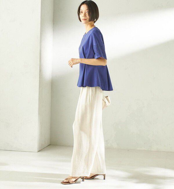 SHIPS for women「〈手洗い可能〉シルケット ポンチ レース コンビ プルオーバー」|Tシャツ・カットソー|