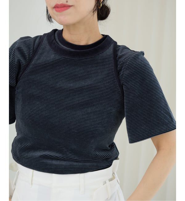 IENA LA BOUCLE「IENA LA BOUCLE ベロアボーダータンクトップ」|タンクトップ|ネイビー A