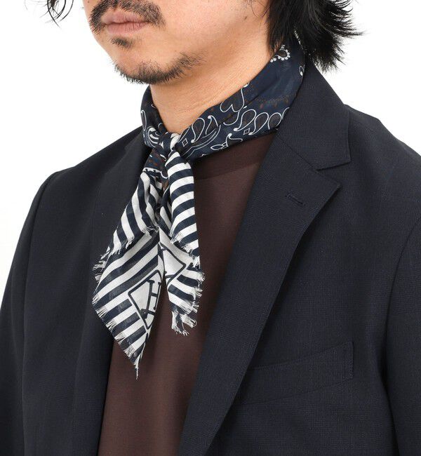 NOLLEY'S goodman「《HERNO》PAISLEY PRINT SCARF ペイズリープリント コットンスカーフ 26SS」|バンダナ・スカーフ|ネイビー