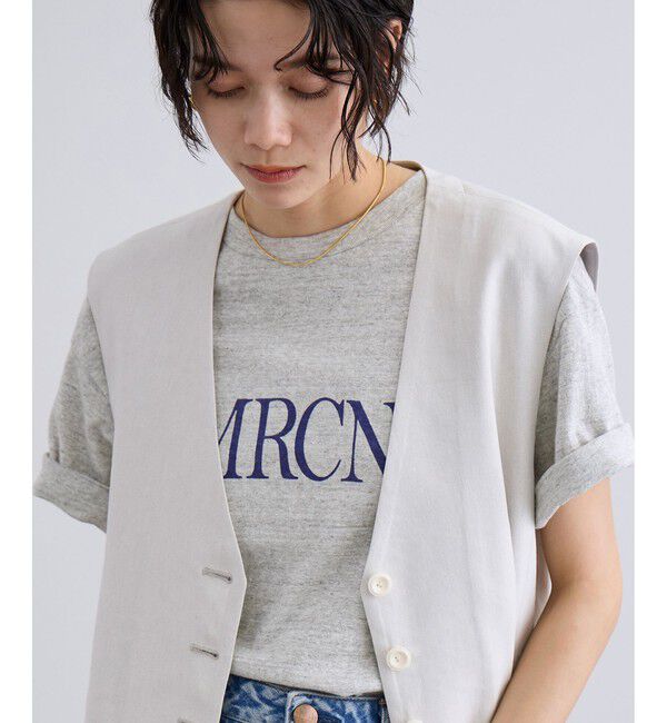 SALON adam et rope'「【Americana（アメリカーナ）】ラフィー丸胴 プリントT / センターロゴ」|Tシャツ・カットソー|グレーサブ(09)