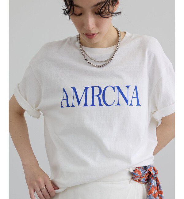 SALON adam et rope'「【Americana（アメリカーナ）】ラフィー丸胴 プリントT / センターロゴ」|Tシャツ・カットソー|