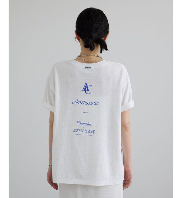 SALON adam et rope'「【Americana（アメリカーナ）】ラフィー丸胴 プリントT / センターロゴ」|Tシャツ・カットソー|