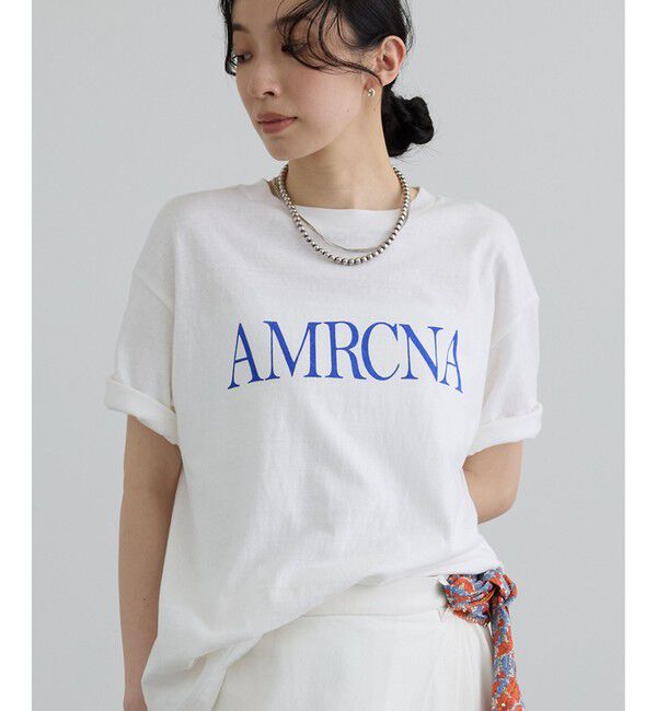 SALON adam et rope'「【Americana（アメリカーナ）】ラフィー丸胴 プリントT / センターロゴ」|Tシャツ・カットソー|