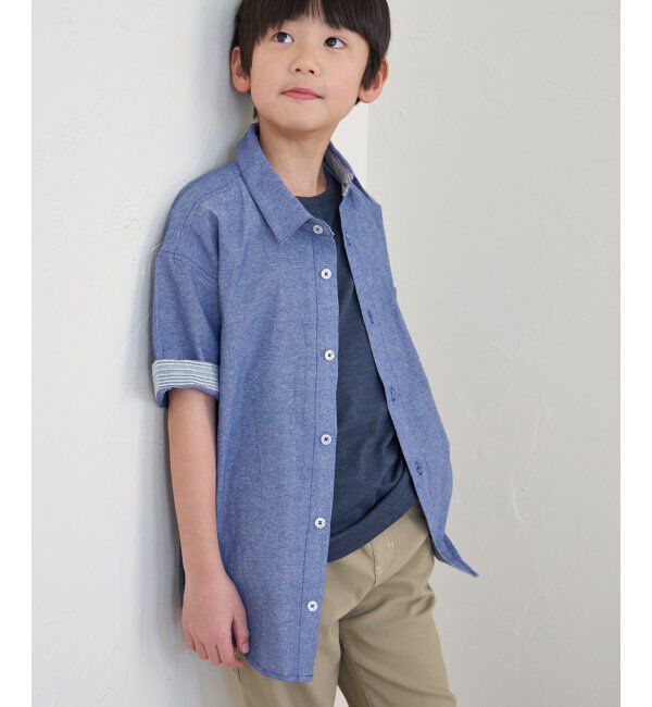 ikka kids「【親子おそろい】シャンブレー5分袖シャツ（120~160cm）」|シャツ・ブラウス|ブルー