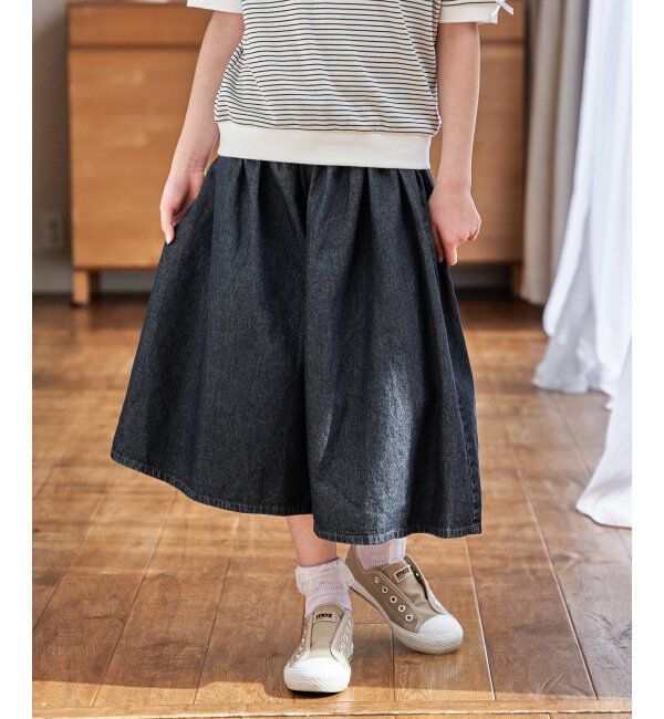 ikka kids「ライトデニムボリュームスカーチョ（120~160cm）」|スカート|ネイビーブルー