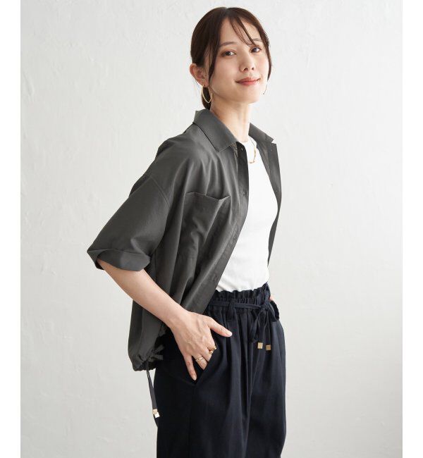 ikka「【雑誌InRed6月号掲載】冷感／デニム裾ドロストシャツ」|シャツ・ブラウス|