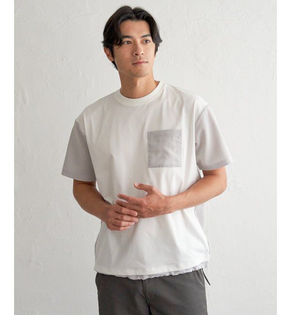 ikka「冷感異素材コンビTシャツ」|Tシャツ・カットソー|ホワイト