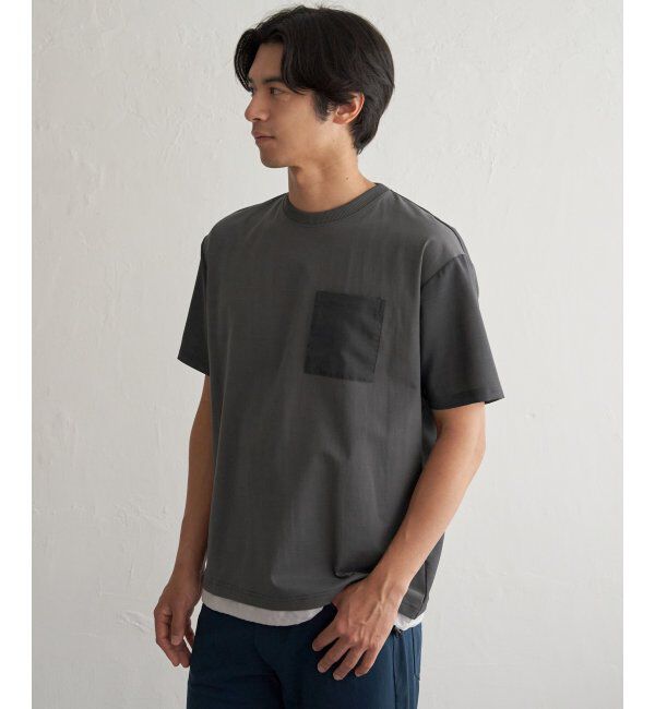 ikka「冷感異素材コンビTシャツ」|Tシャツ・カットソー|チャコール