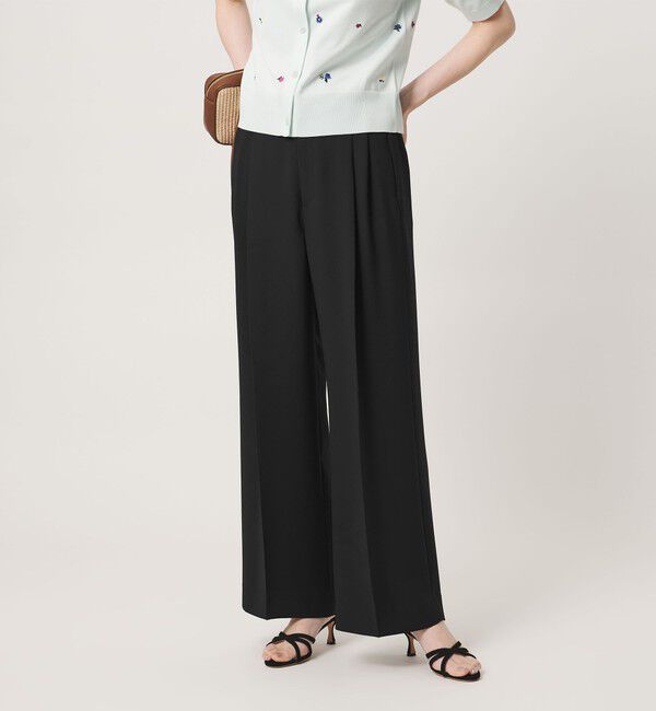 UNITED ARROWS「P 2タック ワイドパンツ ‐吸水速乾 帯電防止 接触冷感 ウォッシャブル‐」|スラックス|BLACK