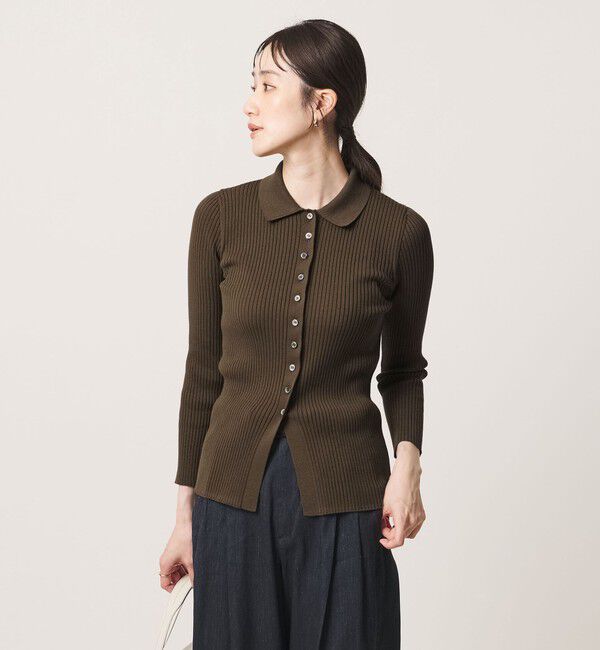 UNITED ARROWS「リブ ポロニット カーディガン ‐ウォッシャブル‐」|カーディガン|DK.BROWN
