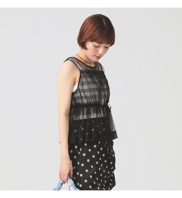 Ray BEAMS 「チュール シャーリング ノースリーブ」|Tシャツ・カットソー|