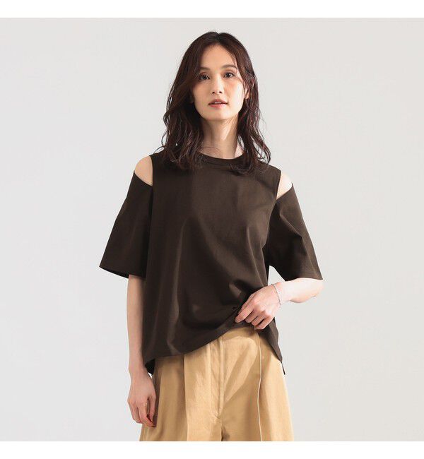 Demi-Luxe BEAMS 「ショルダー スリット Tシャツ」|Tシャツ・カットソー|BROWN