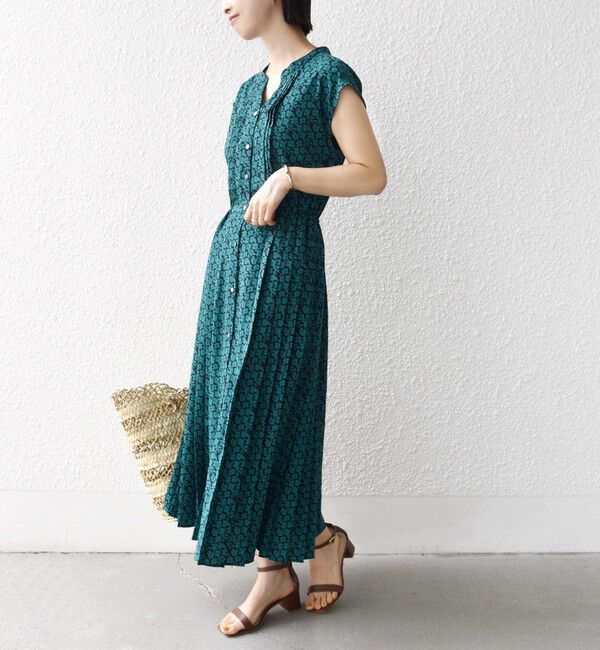 SHIPS for women「《一部予約》【WEB限定】〈洗濯機可能〉ドット 花柄 サイド プリーツ フレンチスリーブ ワンピース」|ワンピース|