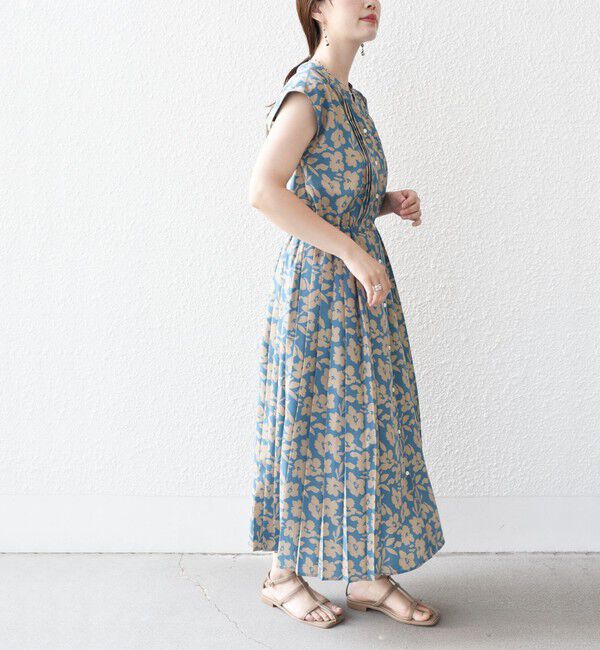 SHIPS for women「《一部予約》【WEB限定】〈洗濯機可能〉ドット 花柄 サイド プリーツ フレンチスリーブ ワンピース」|ワンピース|