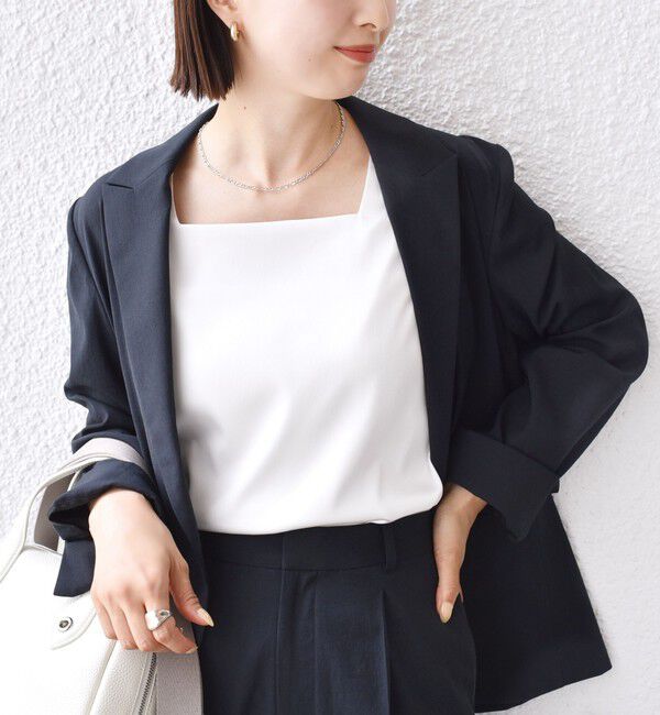 SHIPS for women「《一部予約》〈手洗い可能〉2WAY サテン &times; カットソー スクエア タンクトップ」|タンクトップ|