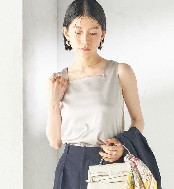 SHIPS for women「《一部予約》〈手洗い可能〉2WAY サテン &times; カットソー スクエア タンクトップ」|タンクトップ|